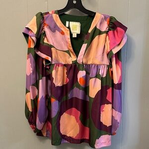 Colorful Abstract V-Neck Blouse